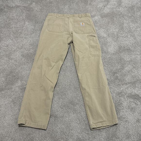 Carhartt Relaxed Fit Pants Khaki Canvas Workwear 34x32 Distressed - Picture 7 of 9